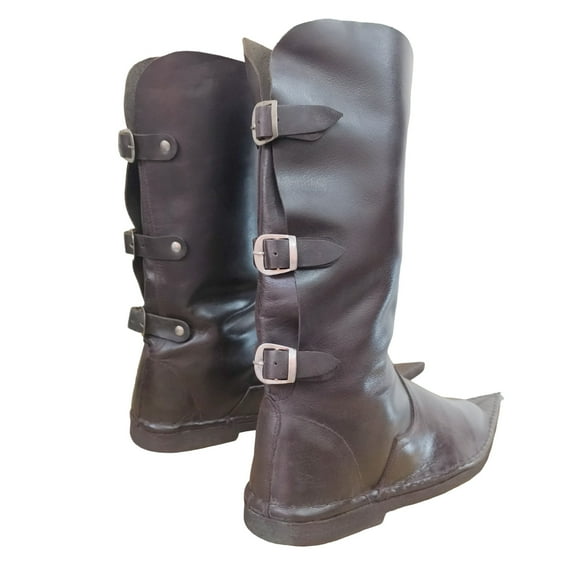 Medieval Leather Boots Back Buckled Vintage Shoe Pirate Reenactment Boot Renaissance Fesitval Paladin Larp Costume Long Shoes Size 10