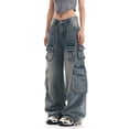 thumbnail image 5 of Endives Women's Wide Leg Jeans Distress Mid Waist Denim Pants Trousers Baggy Pants Fall Trendy, 5 of 7