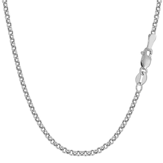 14k White Gold Round Rolo Link Chain Necklace, 2.3mm, 30"