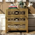 thumbnail image 6 of Storage Cabinet with 3 Drawers and Decorative Mirror, 28" Accent Assembled Sofa Console End Table for Entryway Dining Room Living Room, Solid Wood Frame and Legs with MDF Panels(Gold), 6 of 7