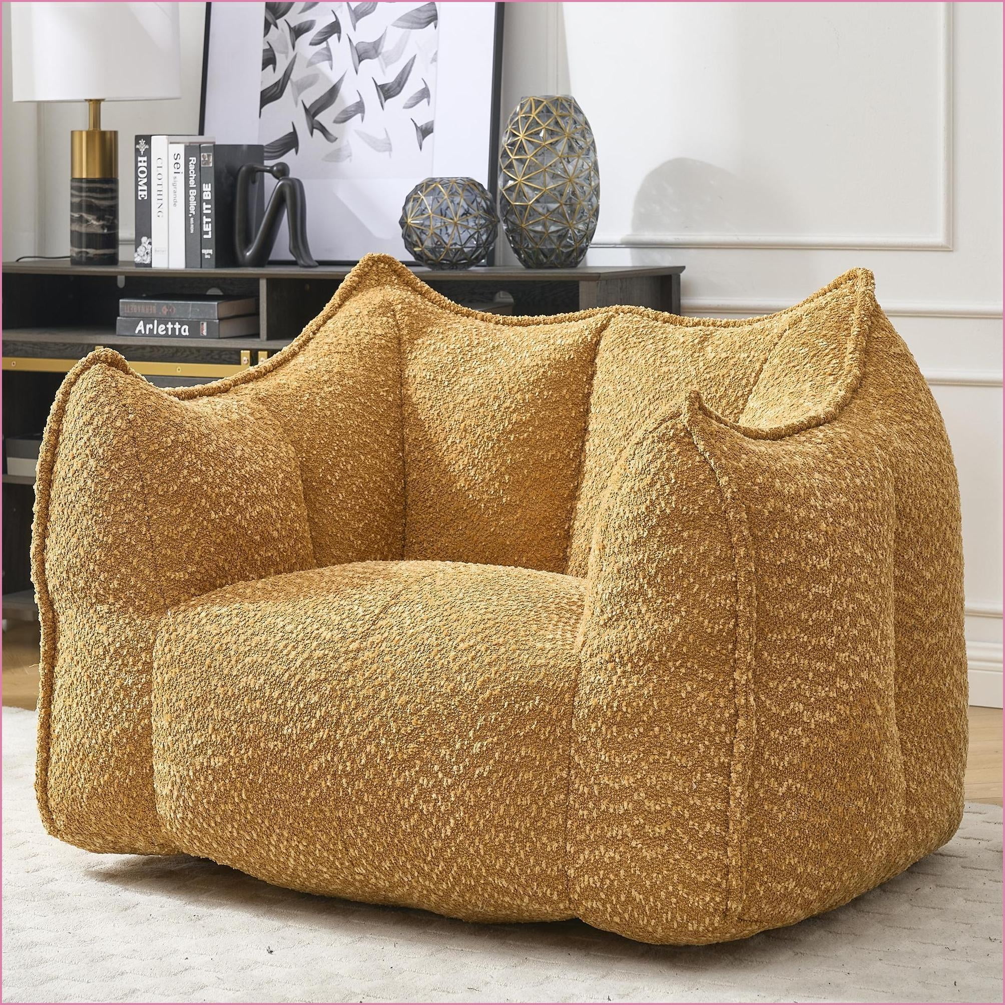 Adult Chenille Bean Bag Chair – Lazy Sofa for Gaming, Reading & TV | Chenille | Yellow