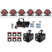 (6) Chauvet SlimPAR Q12 BT Bluetooth RGBA Par Lights+Bags+Remote+Fogger+Fluid