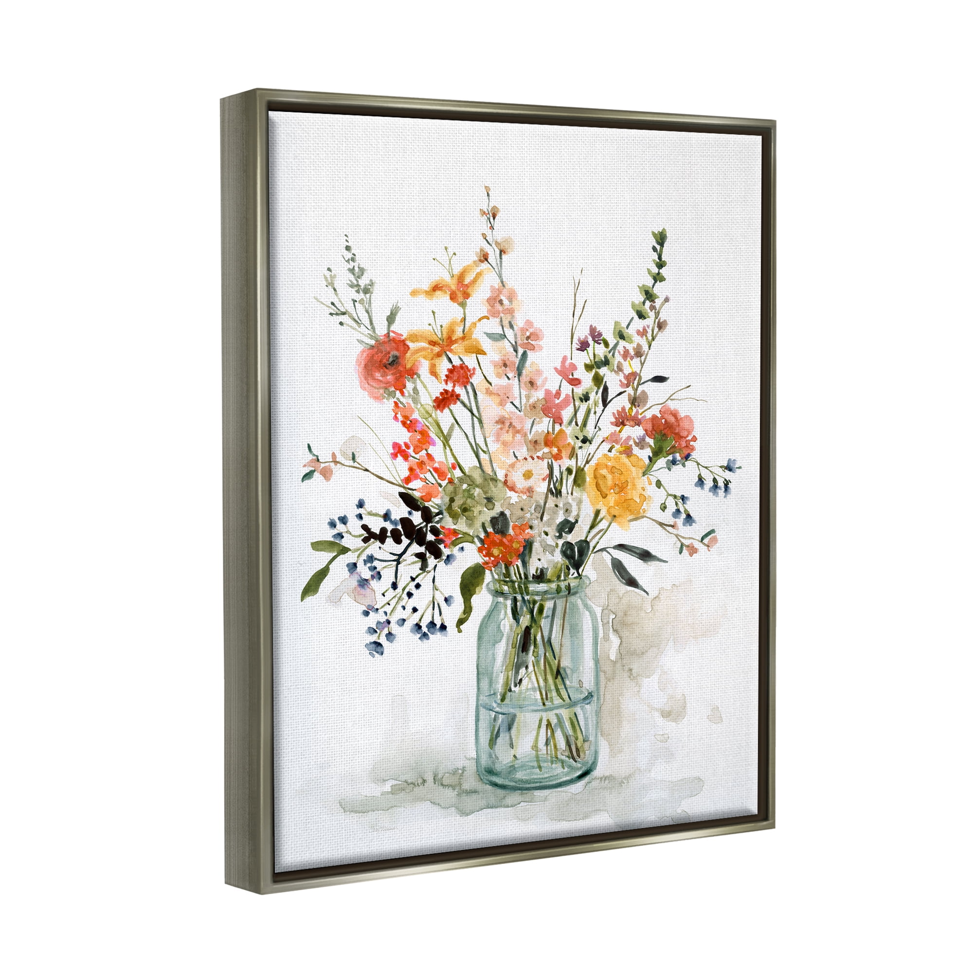 Stupell Industries Warm Summer Meadow Floral Bouquet Still Life Painting Luster Gray Framed Floating Canvas Wall Art, 24x30, by Carol Robinson