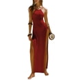 thumbnail image 2 of Mceream Robes Camisoles Dos Nu pour Femmes Grande Taille Fendue Haute Sans Manches Soirée Mariage Robe Maxi Col Bénitier Cocktail Sortie Robe Printemps Été Robe Rouge m, 2 of 5
