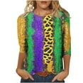 thumbnail image 3 of QATAINLAV 2024 Shirt 3/4 Sleeve Mardi Gras Womens Fancy Blouse Carnival Costume Mask Print Tunic Theme Party Round Collar Tee Multicolor L, 3 of 6
