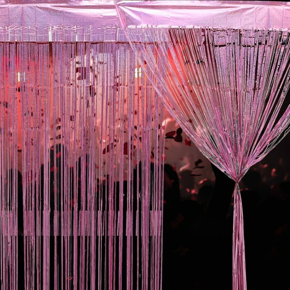 WHAMVOX Pink Foil Fringe Curtain for Party Decorations Lightweight Easy to Use 2 Pcs