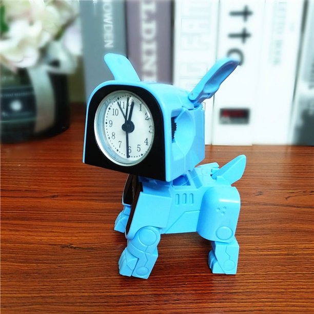 Cute Boy Kids Reloj despertador Robot de dibujos animados Juguete Perro Reloj de escritorio Divertido Reversible (Color aleatorio)