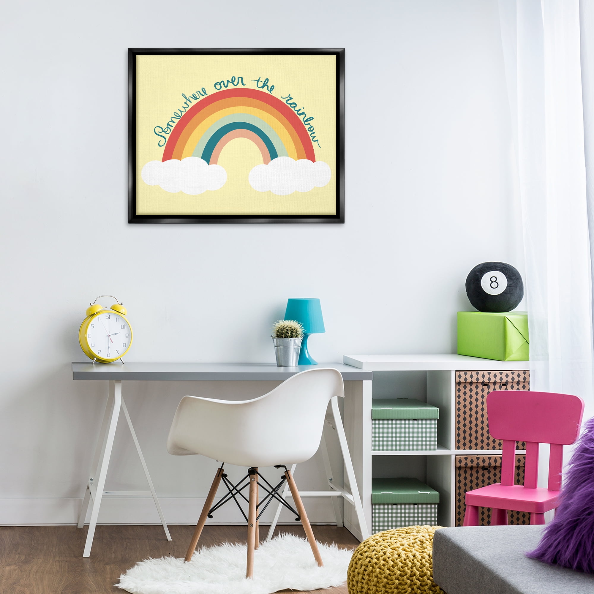 Stupell Industries Somewhere Over Rainbow Text & Numbers Painting Black Floater Framed Canvas Art Print Wall Art, 31 x 25
