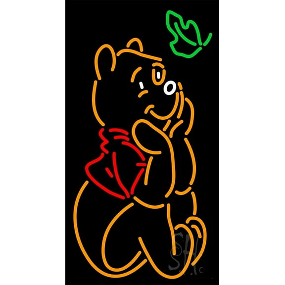 Pooh Bear LED Neon Sign 20 x 37 - inches, Black Square Cut Acrylic Backing, with Dimmer - Bright and Premium built indoor LED Neon Sign for café, club, party, event and stroefront.