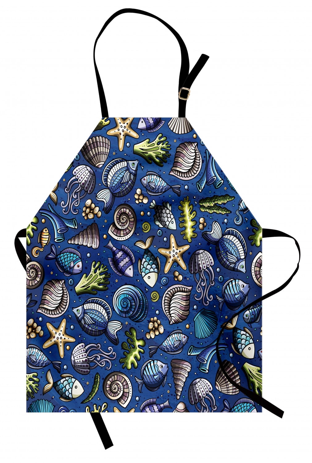 Shell Apron Nautical Apron, Repetitive Ocean Themed Fish Pattern with Shells and ...