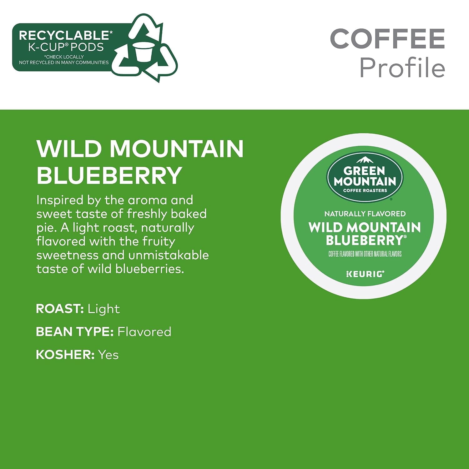 Green Mountain Coffee, Wild Mountain Blueberry, Single-Serve Keurig K-Cup Pods, Light Roast, 48 Ct (2 Boxes of 24 Pods)