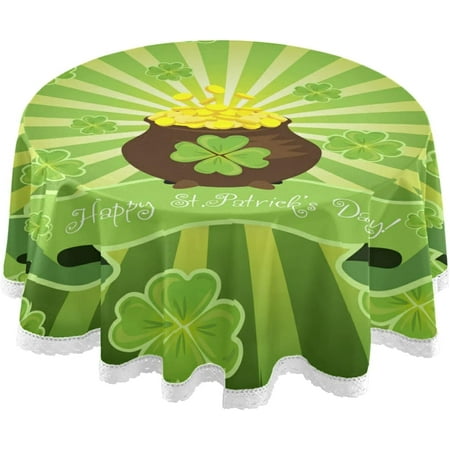 

Hidove St.Patrick s Day Round Tablecloth St. Pat s Clover Round Table Cloth Water Resistant Spill Proof Large Table Cover for Family Gathering Dinner Hotel BBQ 60 in