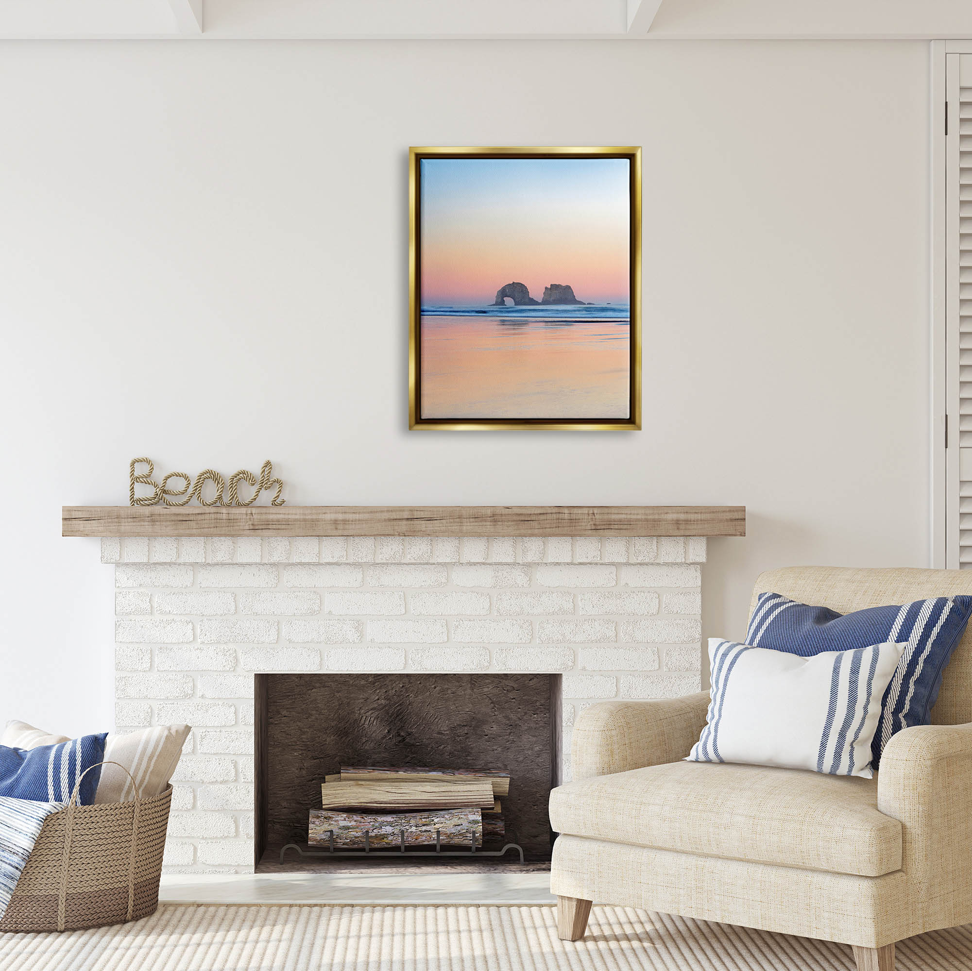 Stupell Industries Distant Ocean Cliffs Sunrise Coastal Photography Gold Floater Framed Art Print Wall Art