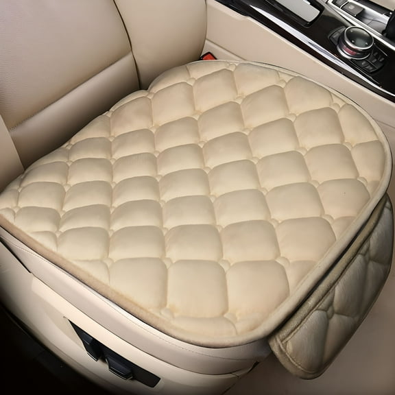 LAMIRO Plush Car Seat Cushion with Anti-Slip Design, Universal Fit, Beige
