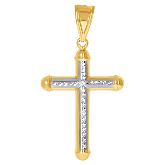 14k Two-tone Gold Mens Cross Religious Charm Pendant 58.7x31.7mm Wide Necklace for Men - 3.2 Grams