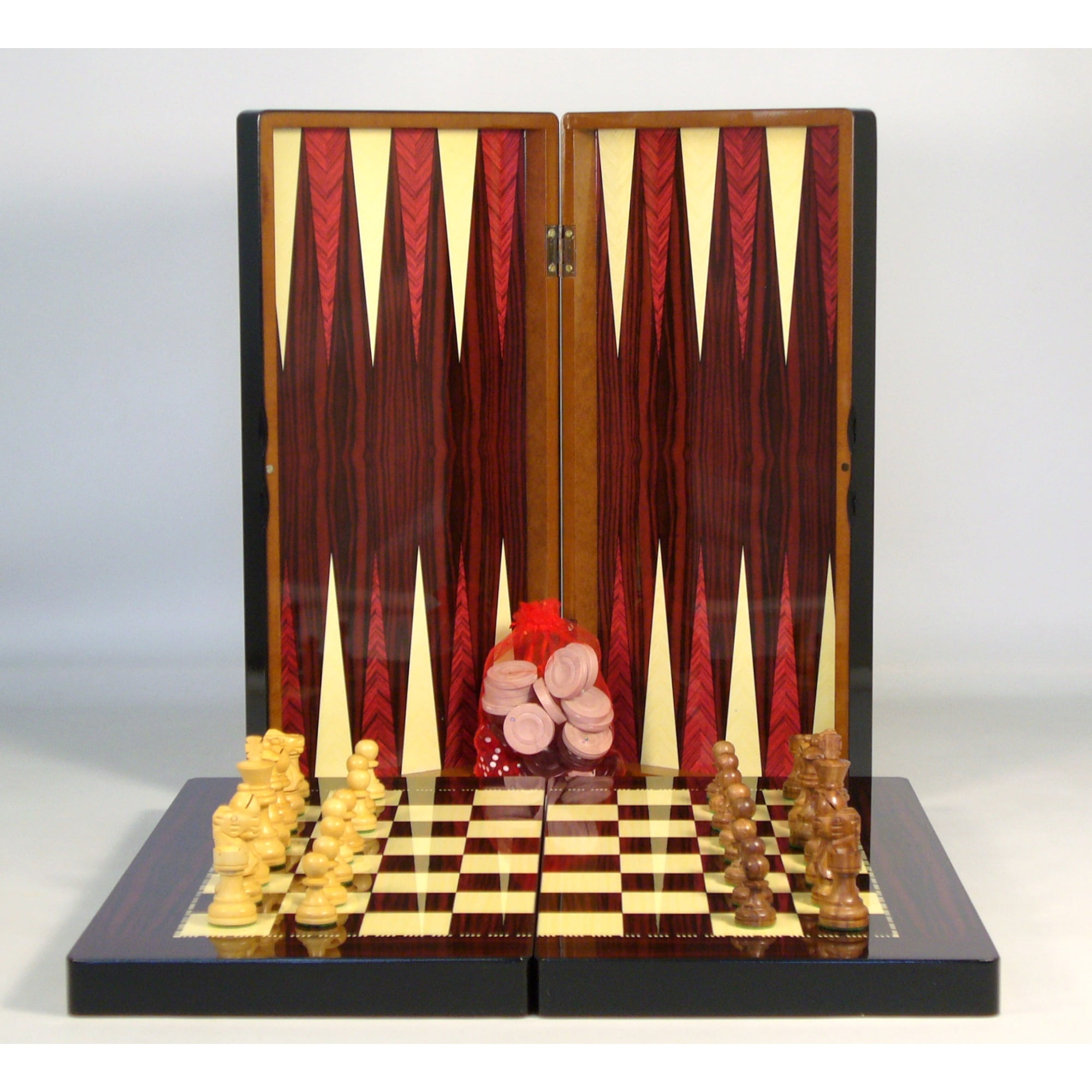 LARGE BACKGAMMON SET YENIGUN FOLDABLE WOODEN BOARD GAME WITH DOUBLING DICE 