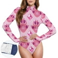 thumbnail image 3 of Cat Paw Pink Women's Mock Turtle Neck Long Sleeve Tops Bodysuit Jumpsuit One Piece Leotards Shirt, 3 of 8