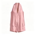 thumbnail image 4 of Cmfcve Linen Overalls Romper Short for Women Halter Neck Sleeveless Casual Wide Legs One Piece Jumpsuit with Pockets, 4 of 4