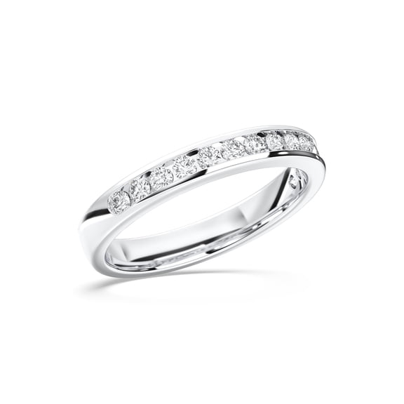 KEEVA JEWELS 0.25 Carat E-F/VVS-VS Round Moissanite Channel Set Wedding Band Ring for Women Made in White Gold Plated Silver Size 9.5