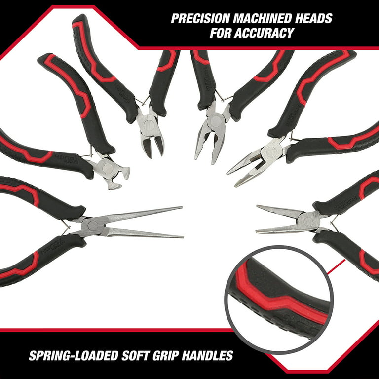 Hyper Tough Mini Pliers Set with Soft Grip Handles - 6 Pieces