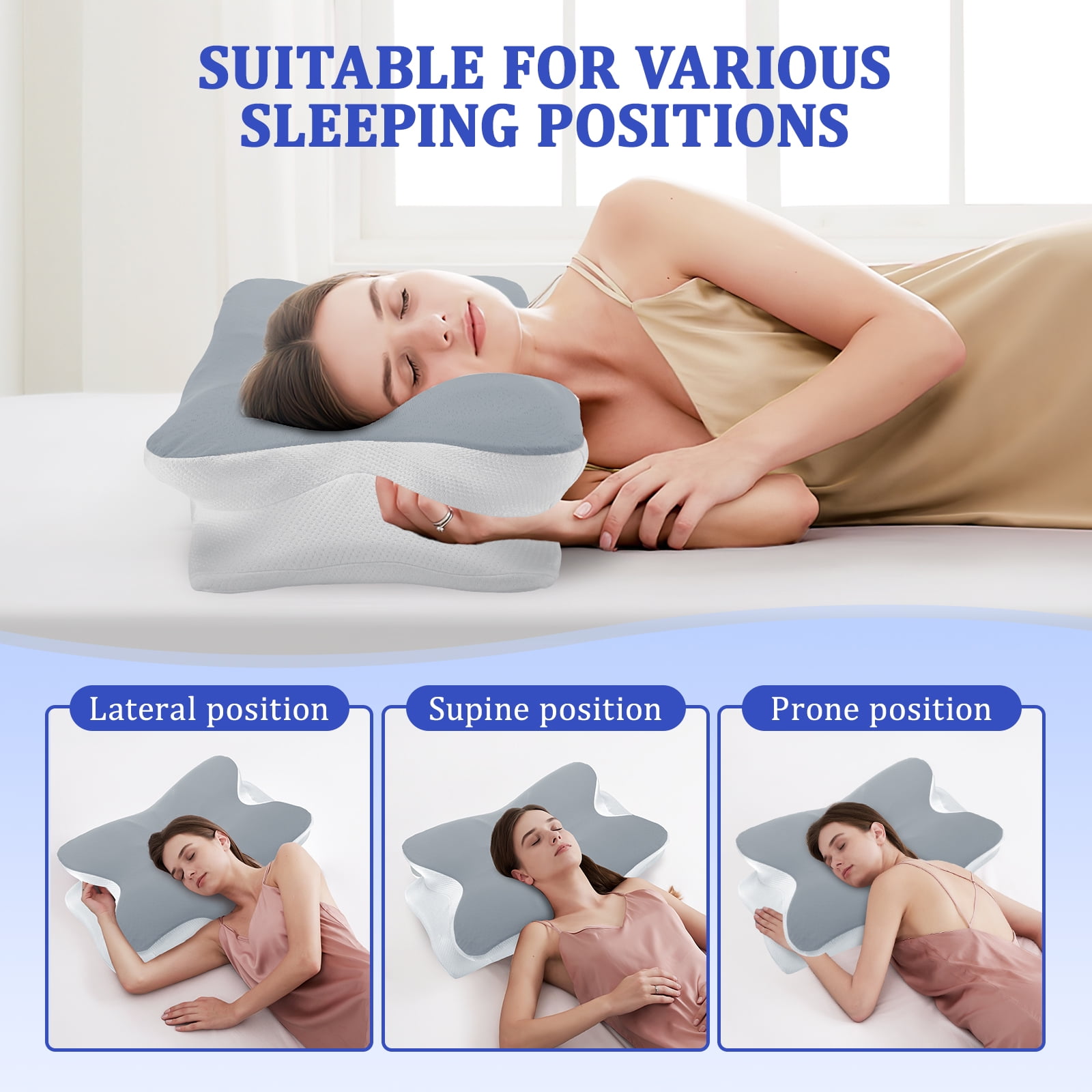 Memory Foam Pillow for Neck Pain Relief Ergonomic Cervical Support with Cooling Foam Pillow for Side Back Stomach Sleepers Standard Firm, Gray