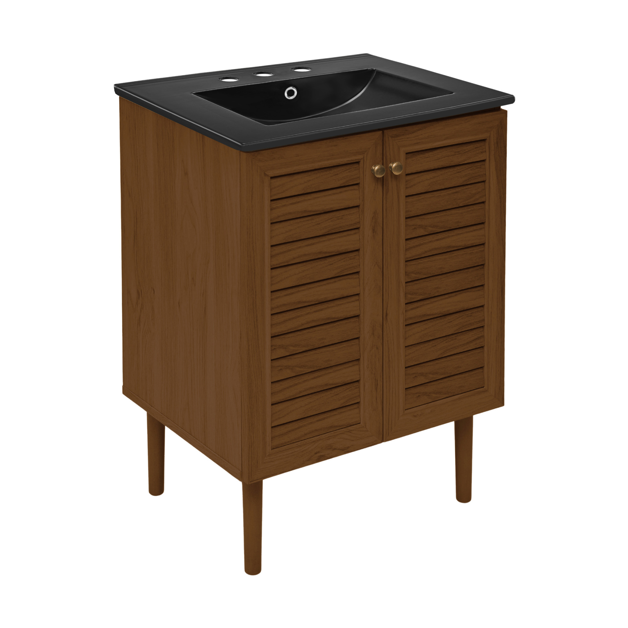Bron 24" Freestanding Bathroom Vanity in Brown Oak with Black 3-Hole Widespread Sink Top