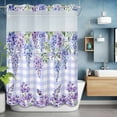 thumbnail image 2 of Wisteria No Hook Shower Curtain with Snap in Liner Spring Watercolor Light Purple Floral Purple Plaid Waterproof Bathroom Shower Curtain with See Through Top Window for Bathtub 60" x 72", 2 of 9