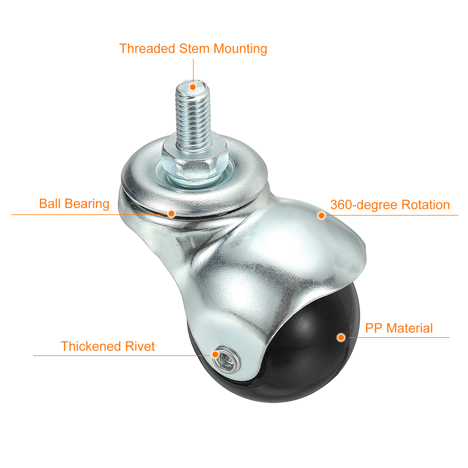 Uxcell 1.5" Ball Caster Wheels, 4 Pcs Threaded Stem Caster 360 Degree Movable Rotatable Caster Wheels for Furniture,Galvanized