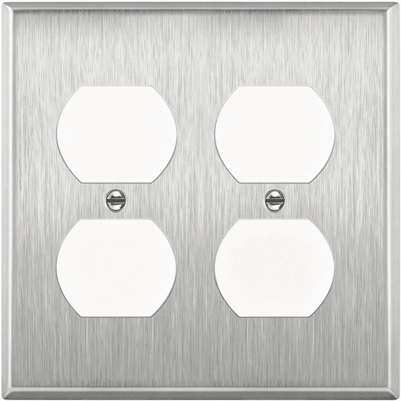GJX Double Duplex Receptacle Metal Wall Plate Outlet Cover,Corrosion Resistant,Standard Size 2-Gang,Stainless Steel,Ul Listed,Silver