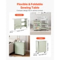 thumbnail image 3 of KFFKFF Table de Couture Pliante, Table de Machine à Coudre Polyvalente au Design Compact, Roues, Chevilles en Bois, Plateaux de Rangement et Tablette, Vert Pâle, 3 of 9