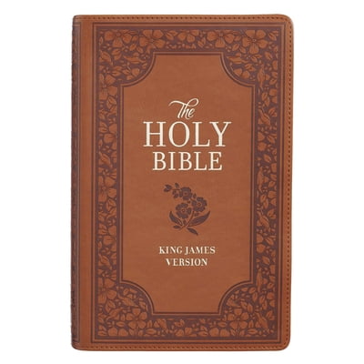Pre-Owned KJV Holy Bible, Giant Print Full-size Faux Leather Red Letter Edition - Thumb Index & Ribbon Marker, King James Version, Saddle Tan Floral