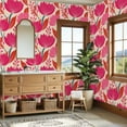 thumbnail image 4 of Boho Floral Peel and Stick Wallpaper 23.6in x 9.8ft Bold Floral Pink Red Lotus Flowers Beige Contact Paper Vinyl Waterproof Self Adhesive Wall Paper for Bedroom Shelf Cabinet Renter Friendly, 4 of 8