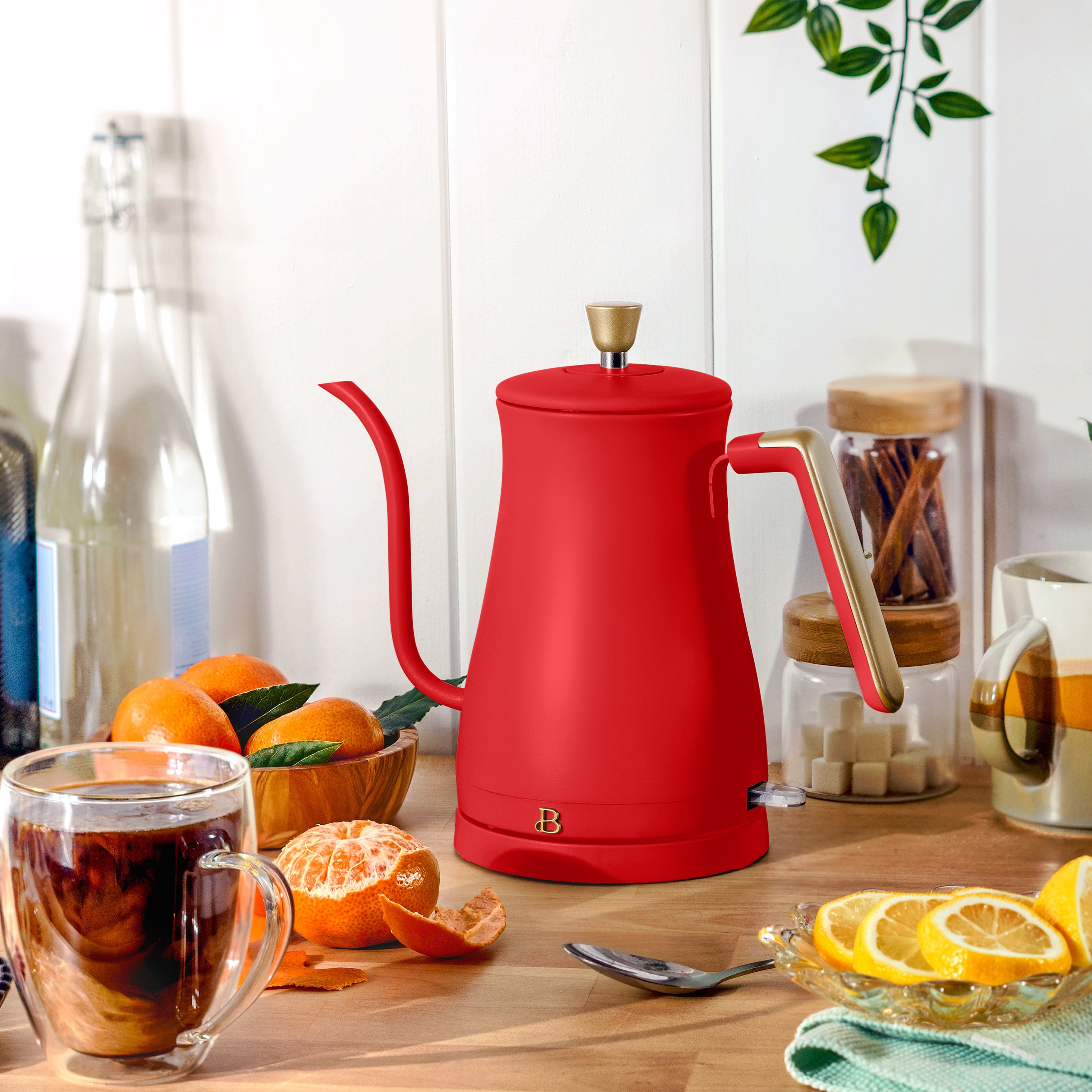 Beautiful 1-Liter Electric Gooseneck Kettle 1200 W, Tomato Red by Drew Barrymore