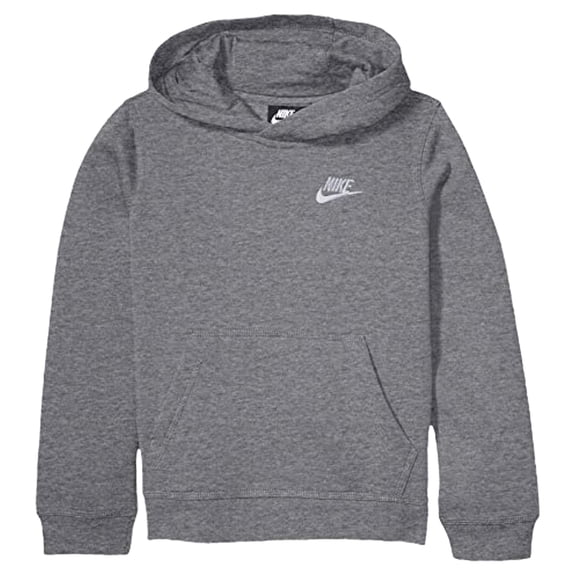 Nike Boy's NSW Pull Over Hoodie Club, Carbon Heather/White, Small