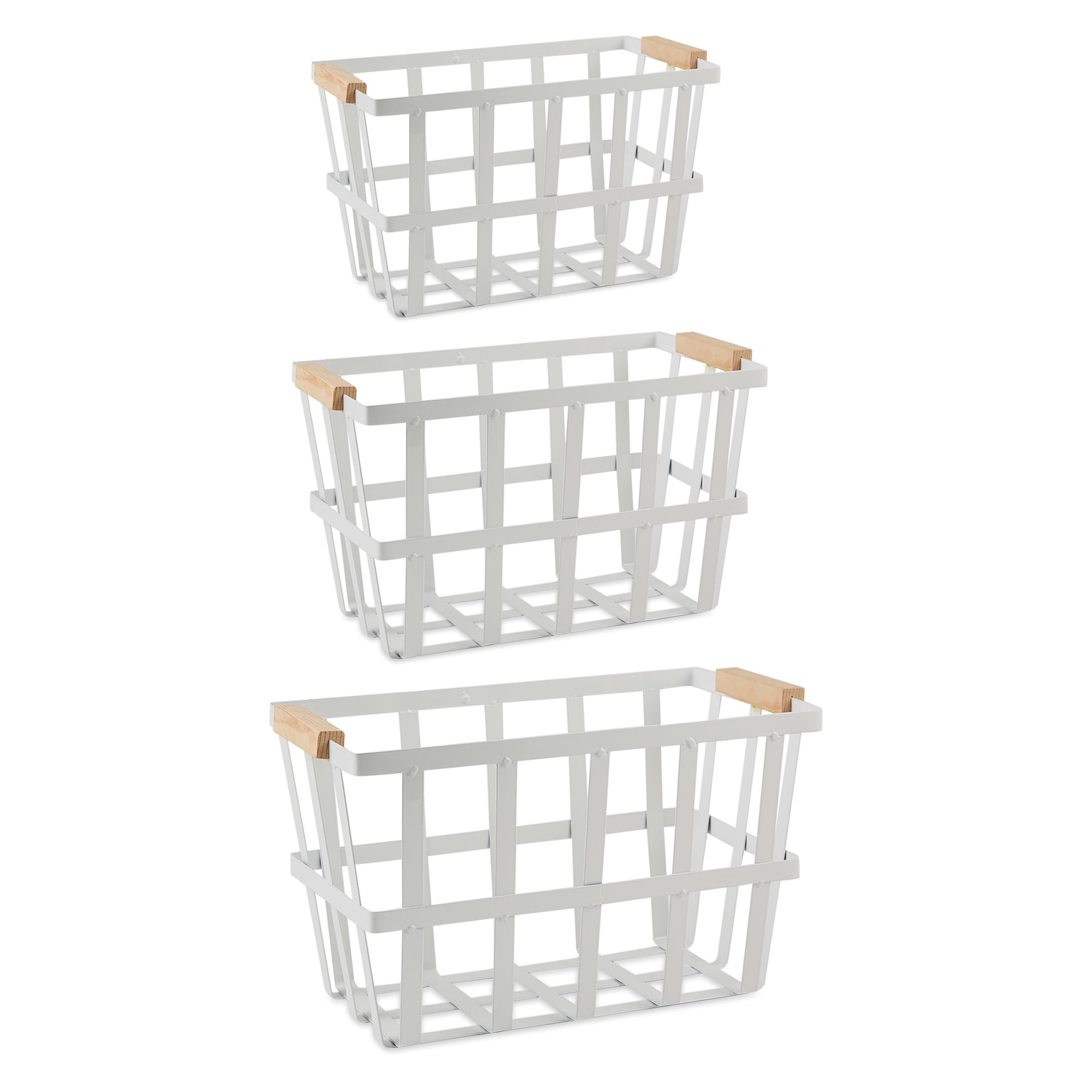DII Farmhouse Office Collection Metal Storage, White, Basket Set, 3