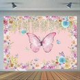 thumbnail image 3 of Butterfly Backdrop for Princess Girls Happy Birthday Party Banner Vinyl 5x3ft Fairy Butterflies Floral Photo Background Baby Kids Garden Tea Party Cak, 3 of 4