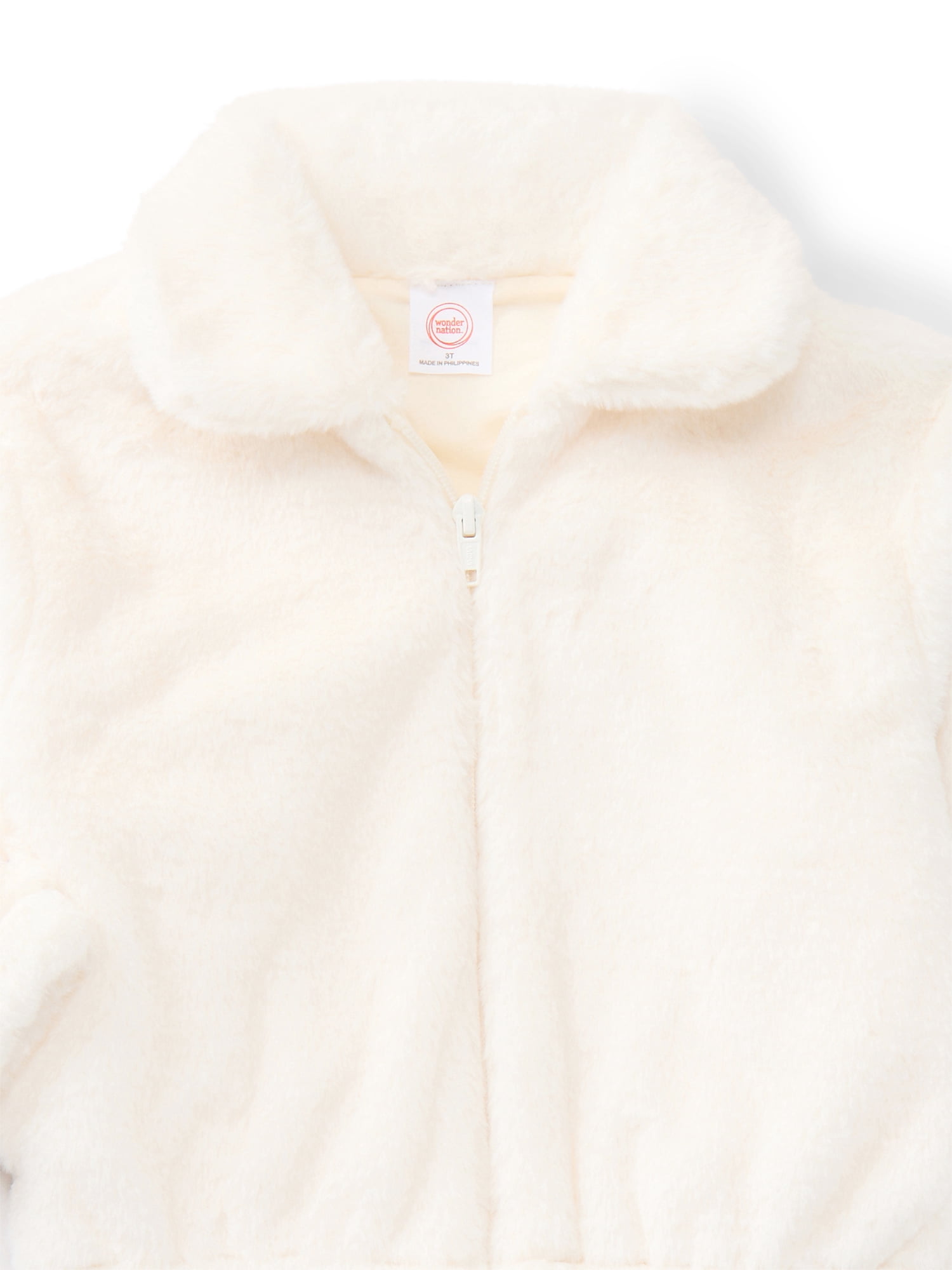 Wonder Nation Toddler Girls Collared Faux Fur Zip Jacket, Midweight, Sizes 12M-5T