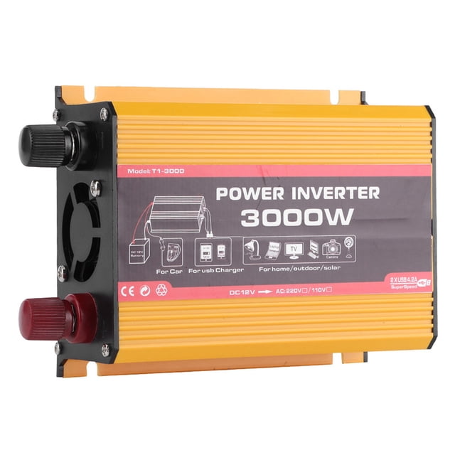 ACOUTO Inversor de Coche 3000 W Dual Con 2 Puertos USB y Salida de Ca Convertidor de Potencia Auticú Transformador Modificado Dinusoidal DC12 V AC110 V/220 V Para Computadora