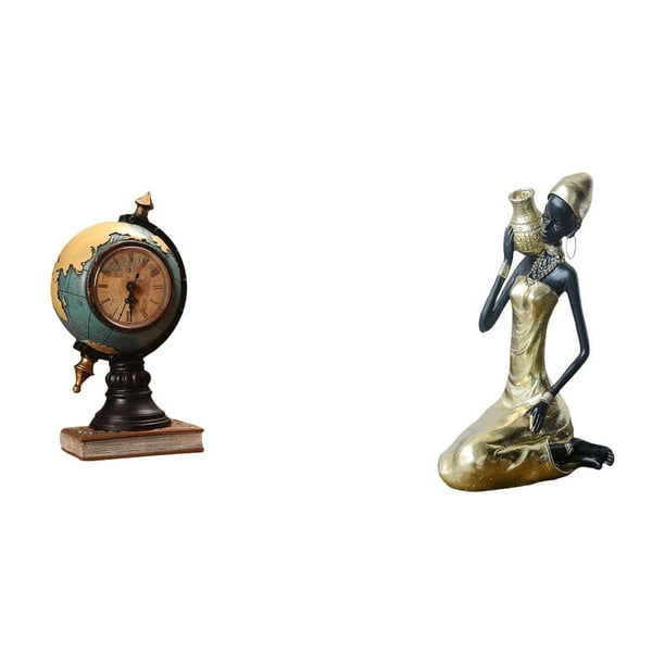 Figura De Globo Terráqueo, Estatua Moderna, Reloj De Mesa Coleccionable, Adorno Artesanal Para Estante, Oficina, Chimenea, Dormitorio, Armario, Estatua De Mujer Tribal Africana, Decoración De