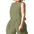 thumbnail image 2 of Women‘s 2PCS Tracksuit Solid Color  Neck Sleeveless Tops Button Closure Wide Leg Trousers Casual Pants Set, 2 of 6