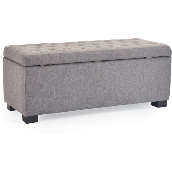 Adore Decor Arlo Wood and Tufted Linen Storage Bench in Gray