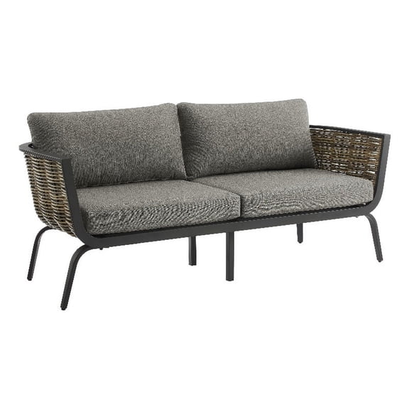 Linon Hayes Aluminum and Wicker Outdoor Loveseat in Black and Natural