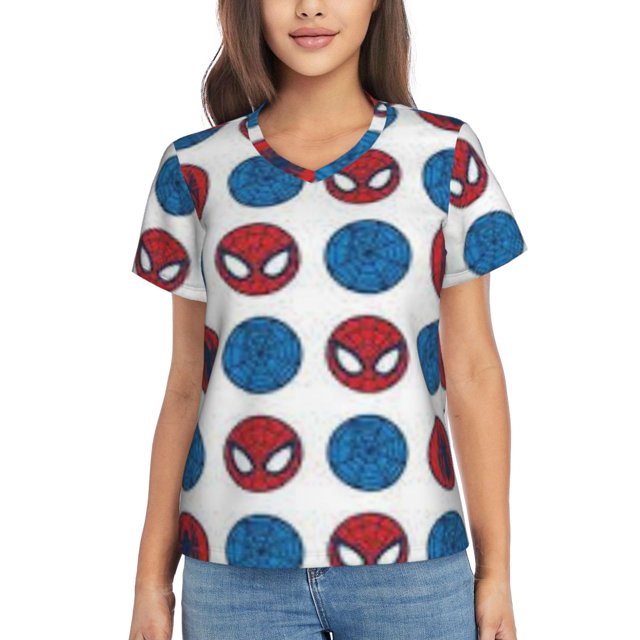Spider-Man T-Shirt à Manches Courtes Col en V pour Femmes