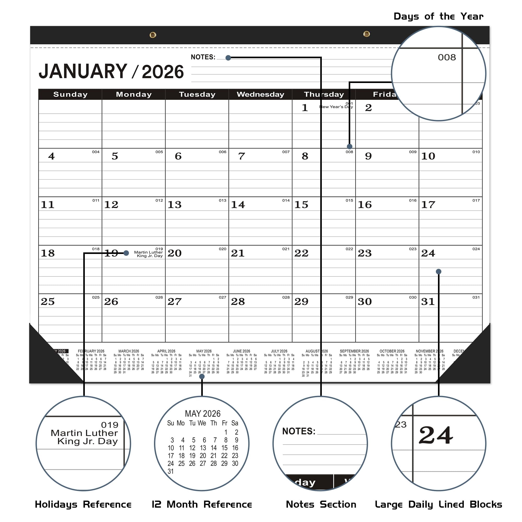 Desk Calendar 2026(january 2026 - June 2027) 2026 Large 22 X17 2026 Classic Black 2026-2027 With Plastic Cover
