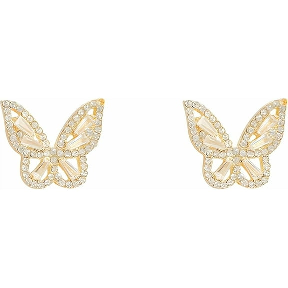 Gold And Silver Rhinestone Butterfly Earrings for Women Unique Butterfly Stud Earring Cubic Zirconia Cute Bow Stud Earrings Prom Wedding Brides Jewelry Gift