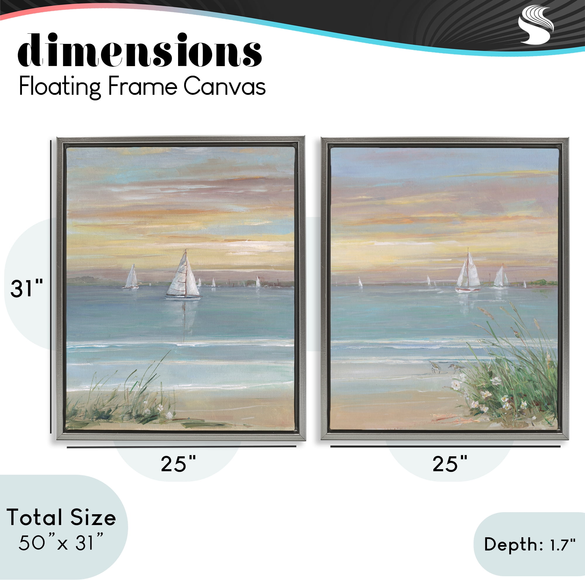 Stupell Industries Summer Shore Panorama 2 Piece Gray Framed Floater Canvas Set, design by Sally Swatland