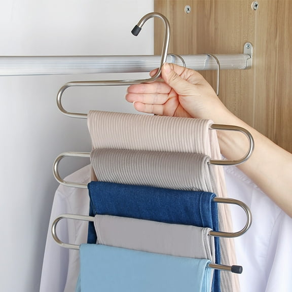 Pants Hangers 2 Pack Space Saving S-Type Stainless Steel Clothes Pants Hangers,Anti-Slip Design,Clothes Closet Storage Organizer for Pants Jeans Trousers Skirts Scarf