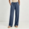 thumbnail image 2 of Linen Pants For Women Cotton And Linen Solid Color Drawstring Casual Long Pants With Pocket Waist Summer Flowy Pants, 2 of 9