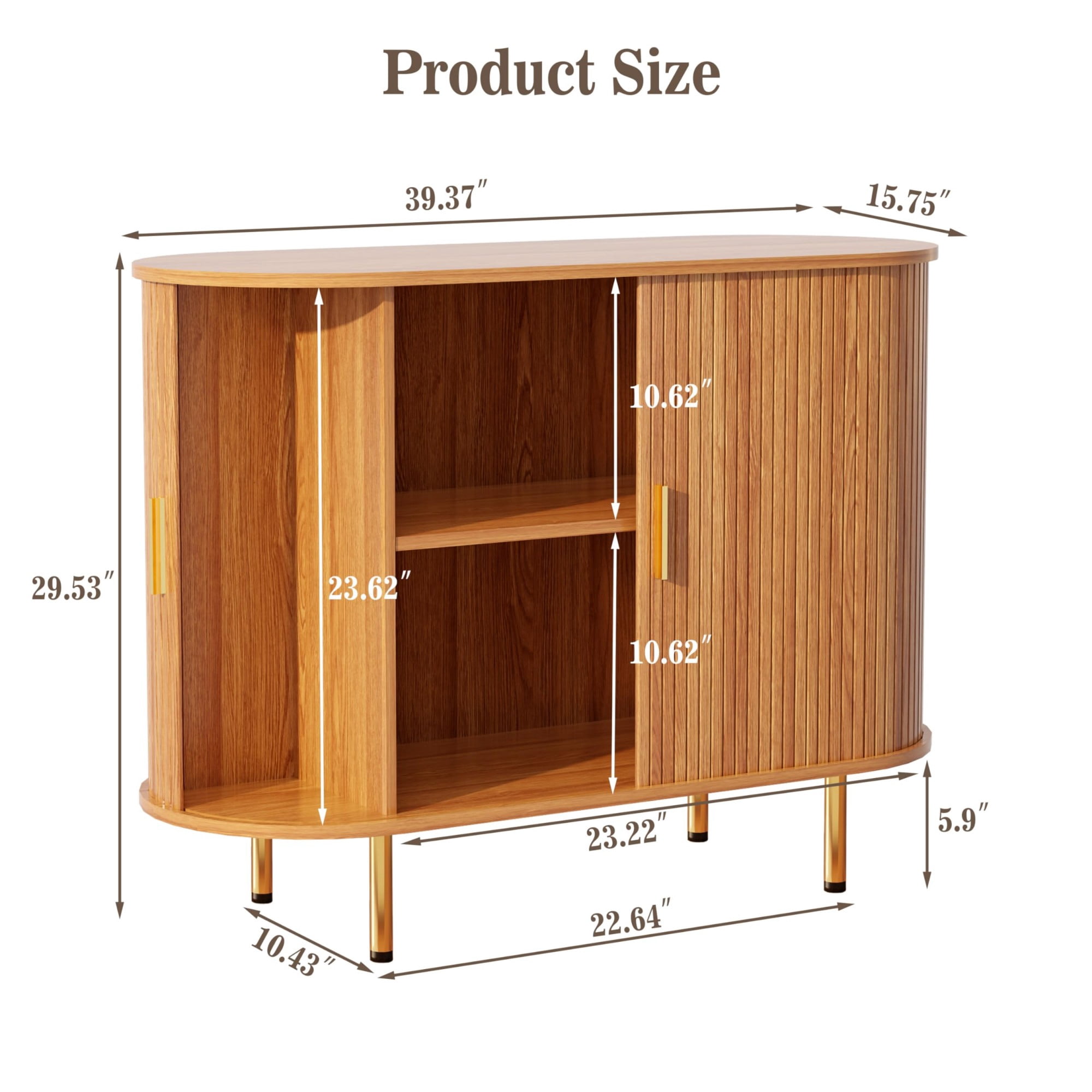 Mid Century Modern Sideboard Buffet Cabinet, 39 Inch Fluted Coffee Bar Console with Tambour Sliding Doors, Yellow