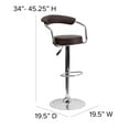 thumbnail image 2 of Contemporary Brown Vinyl Adjustable Height Barstool with Arms and Chrome Base, 2 of 9